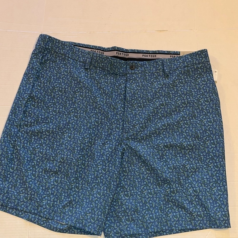 NWT-PGA Tour-42-blue& green-comfort waistband, stretch fabric, golf, shorts.
